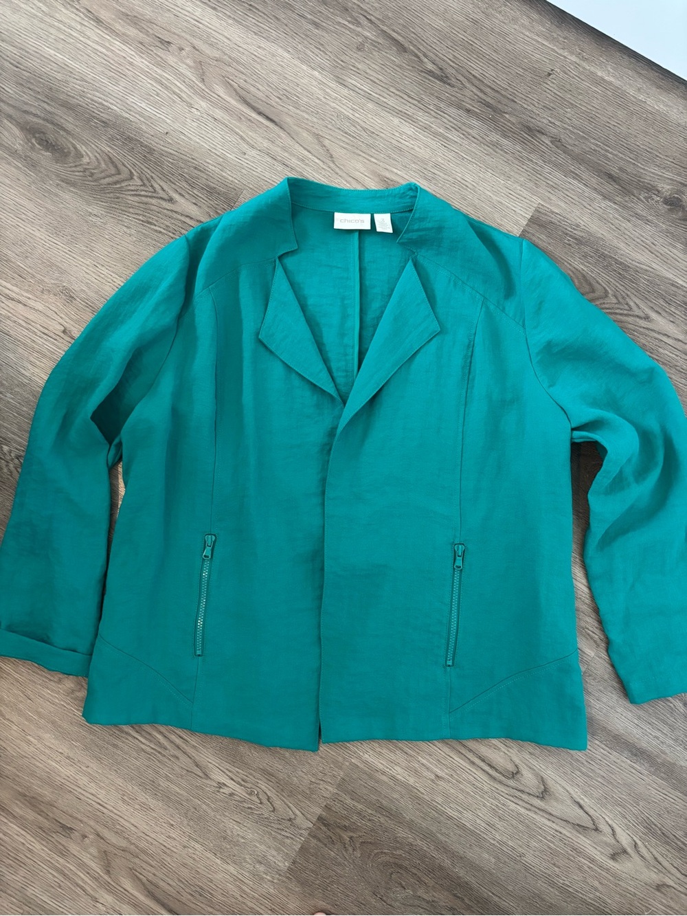 Chico's Teal Open-Front Blazer Rayon Jacket